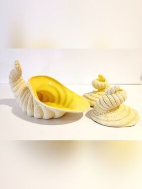 Vintage Yellow  Ceramic Cornucopia And Candle Holder Decorative Set